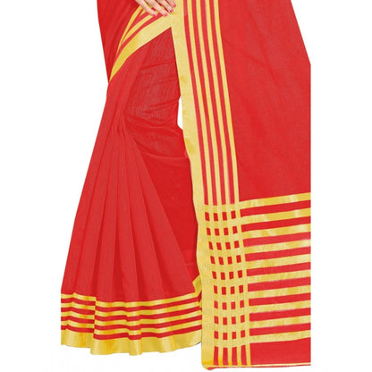 Women's Jacquard Striped Saree With Unstitched Blouse 5.5Mtr (Red)