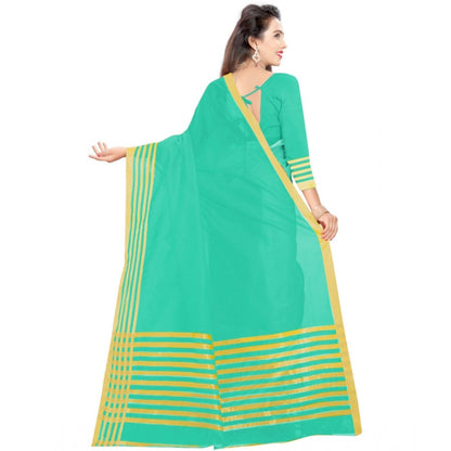 Women's Jacquard Striped Saree With Unstitched Blouse 5.5Mtr (Green)