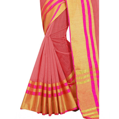 Women's Jacquard Striped Saree With Unstitched Blouse 5.5Mtr (Pink)