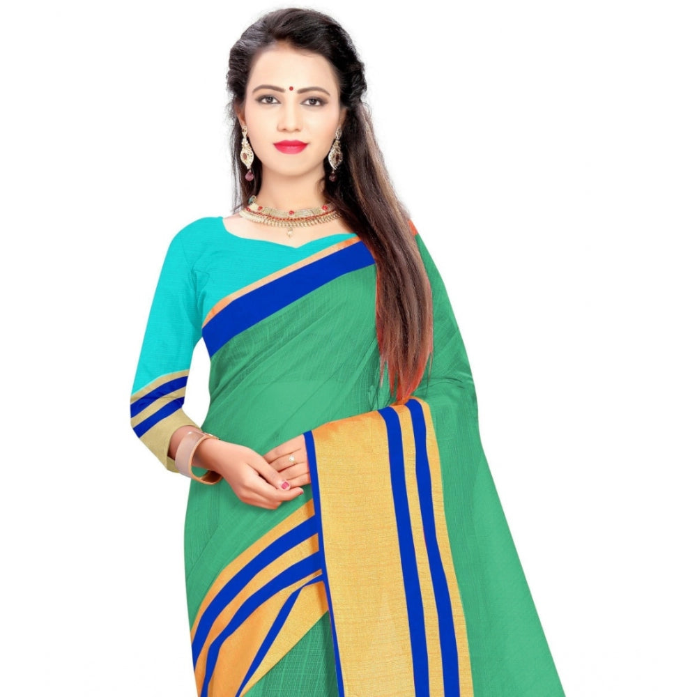 Women's Jacquard Striped Saree With Unstitched Blouse 5.5Mtr (Green)