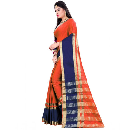 Women's Jacquard Woven Saree With Unstitched Blouse 5.5Mtr (Orange)