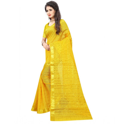 Women's Jacquard Woven Saree With Unstitched Blouse 5.5Mtr (Yellow)