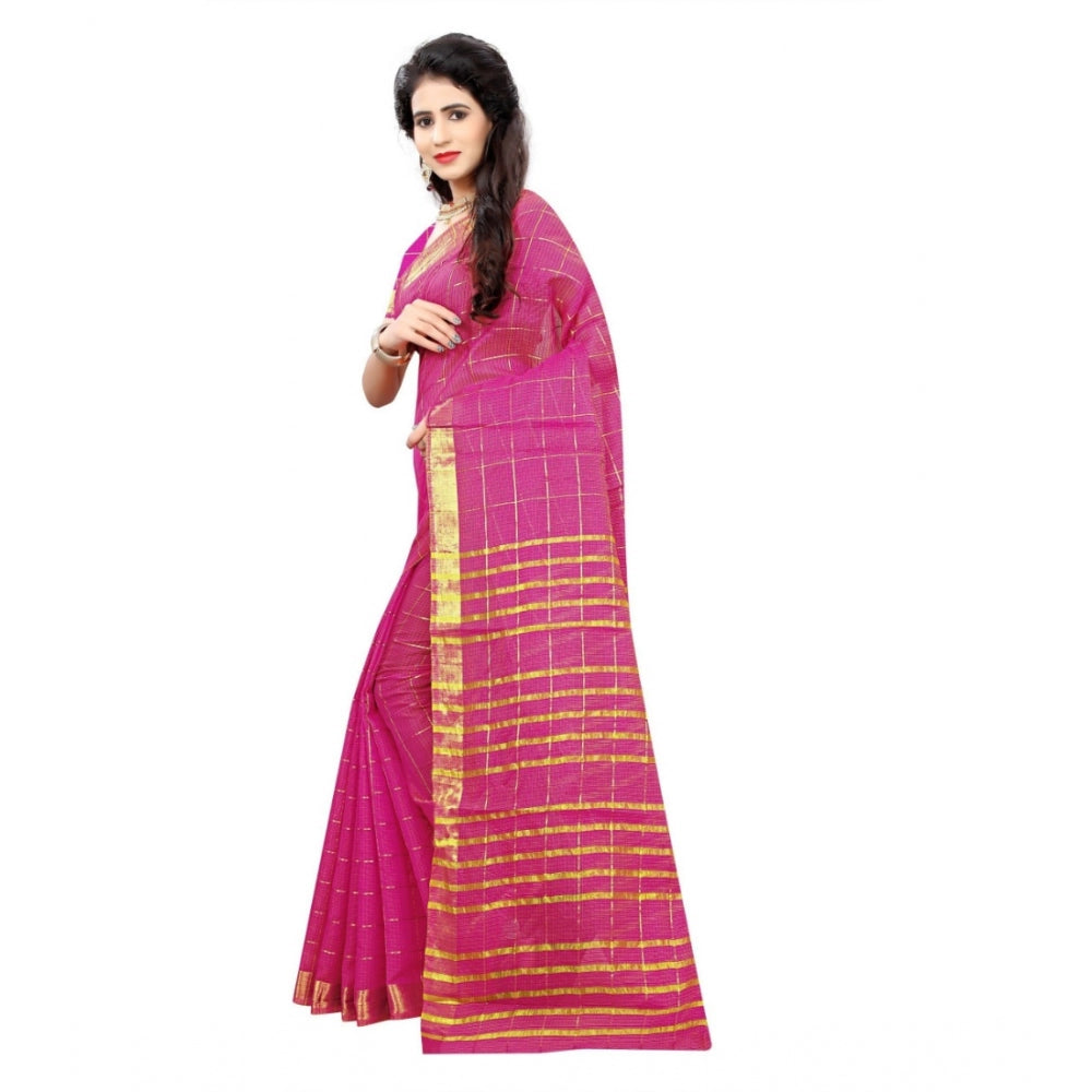 Women's Jacquard Woven Saree With Unstitched Blouse 5.5Mtr (Pink)