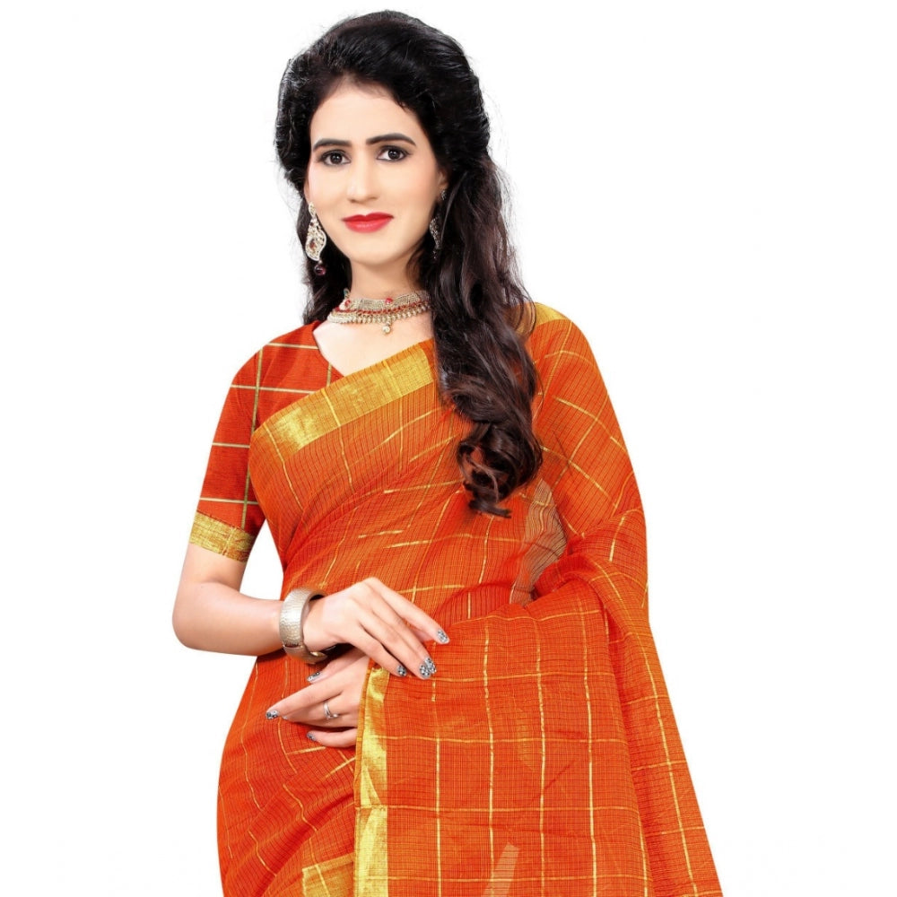 Women's Jacquard Woven Saree With Unstitched Blouse 5.5Mtr (Orange)