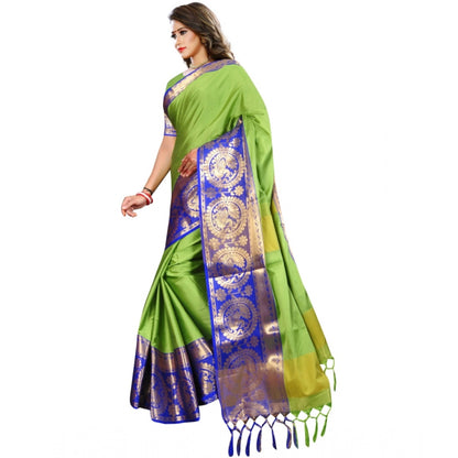 Women's Jacquard Woven Saree With Unstitched Blouse 5.5Mtr (Green)