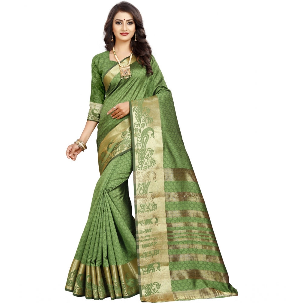 Women's Jacquard Woven Saree With Unstitched Blouse 5.5Mtr (Green)