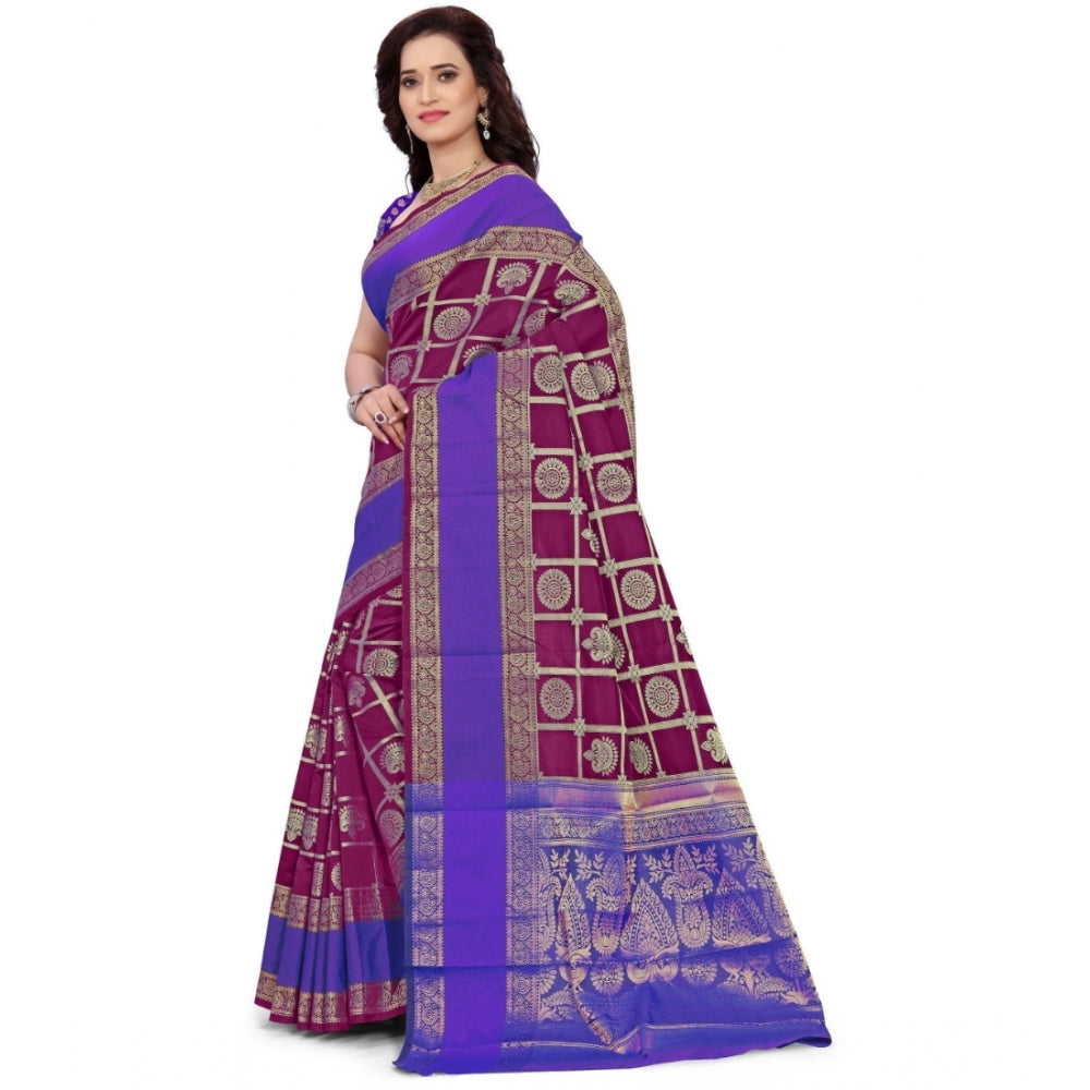 Women's Jacquard Woven Saree With Unstitched Blouse 5.5Mtr (Purple)