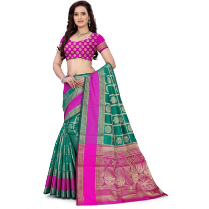 Women's Jacquard Woven Saree With Unstitched Blouse 5.5Mtr (Light Green)