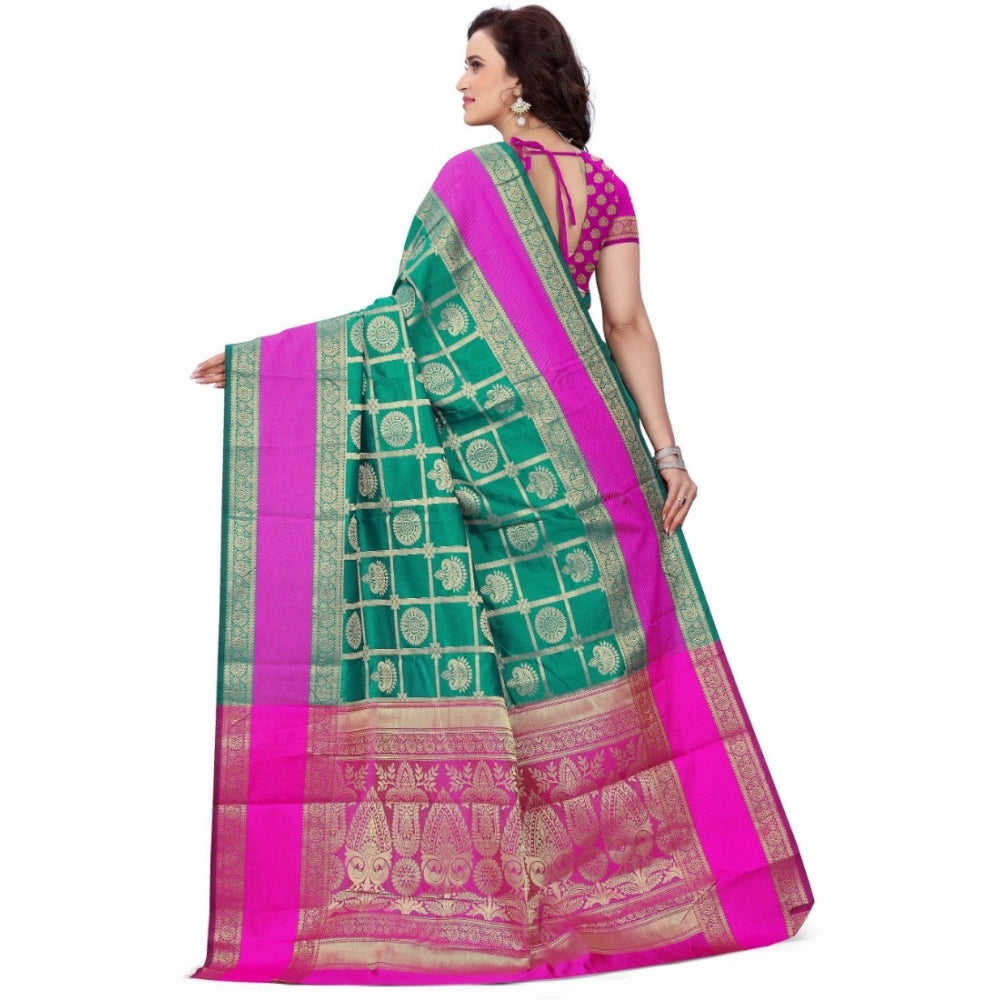 Women's Jacquard Woven Saree With Unstitched Blouse 5.5Mtr (Light Green)