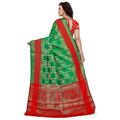 Women's Jacquard Woven Saree With Unstitched Blouse 5.5Mtr (Green)