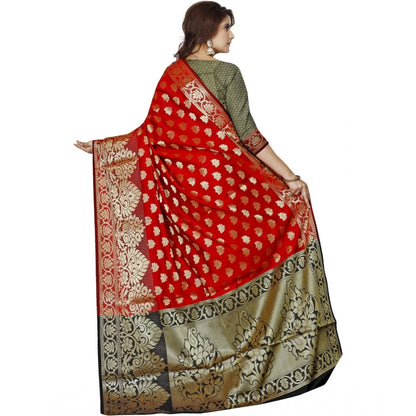 Women's Jacquard Woven Saree With Unstitched Blouse 5.5Mtr (Red)