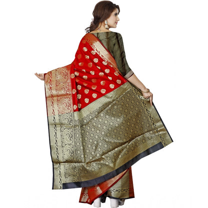 Women's Jacquard Woven Saree With Unstitched Blouse 5.5Mtr (Red)