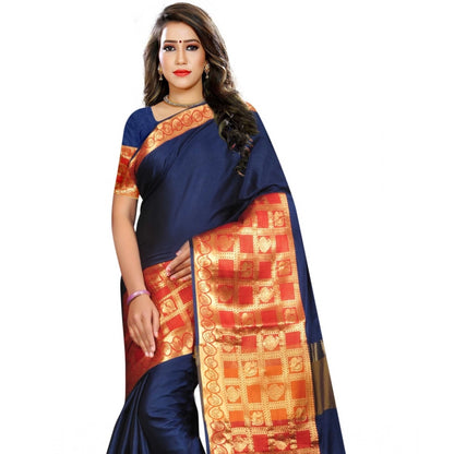 Women's Jacquard Woven Saree With Unstitched Blouse 5.5Mtr (Blue)