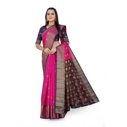 Women's Jacquard Woven Saree With Unstitched Blouse 5.5Mtr (Pink)