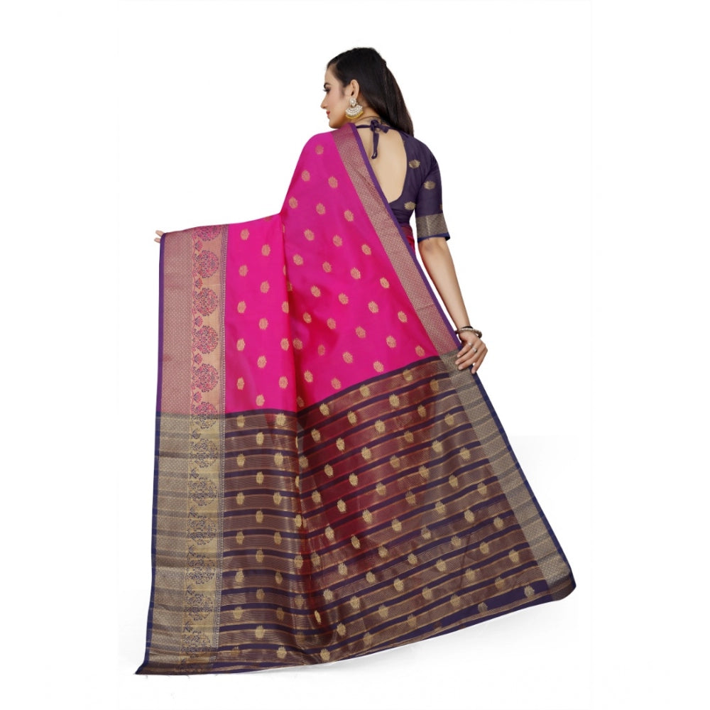 Women's Jacquard Woven Saree With Unstitched Blouse 5.5Mtr (Pink)