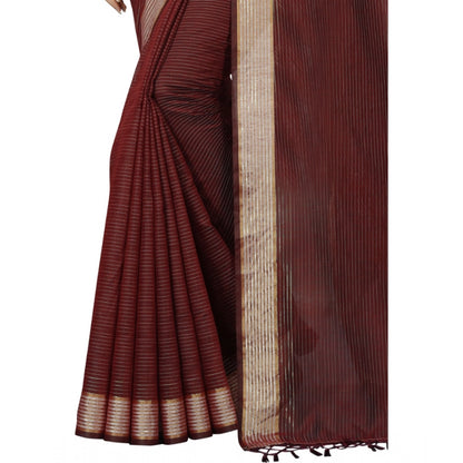 Women's Cotton Blend Solid/Plain Saree With Unstitched Blouse 5.5Mtr (Maroon)