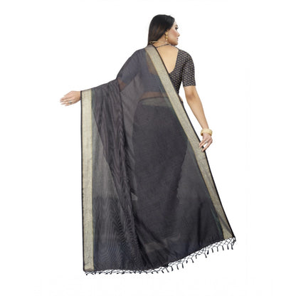 Women's Cotton Blend Solid/Plain Saree With Unstitched Blouse 5.5Mtr (Grey)