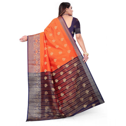 Women's Silk Blend Woven Saree With Unstitched Blouse 5.5Mtr (Orange)