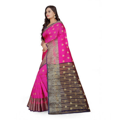 Women's Jacquard Woven Saree With Unstitched Blouse 5.5Mtr (Pink)