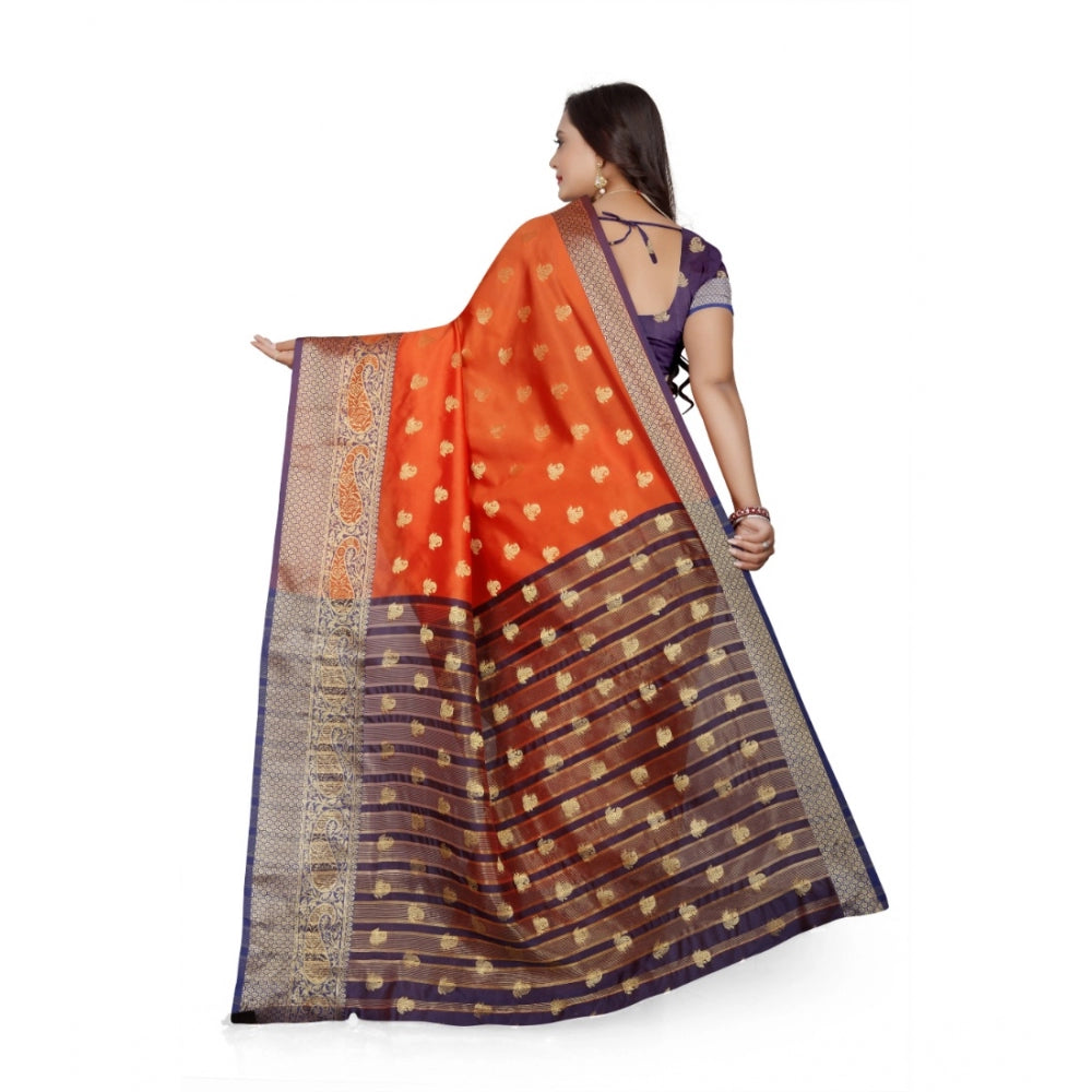 Women's Jacquard Woven Saree With Unstitched Blouse 5.5Mtr (Orange)