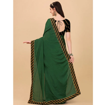 Women's Chiffon Self Design Saree With Unstitched Blouse 5.5Mtr (Green)