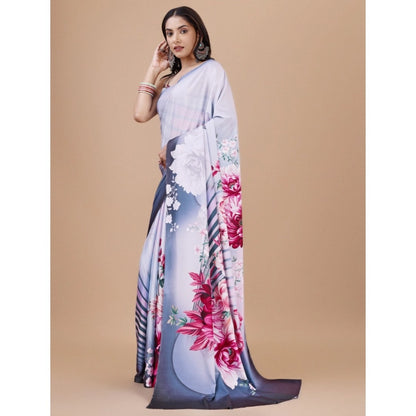 Women's Crepe Digital Print Saree With Unstitched Blouse 5.5Mtr (Grey)