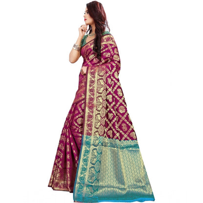 Women's Jacquard Woven Saree With Unstitched Blouse 5.5Mtr (Magenta)