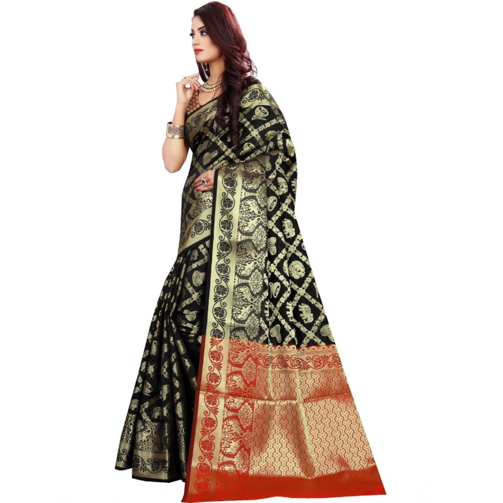 Women's Jacquard Woven Saree With Unstitched Blouse 5.5Mtr (Black)