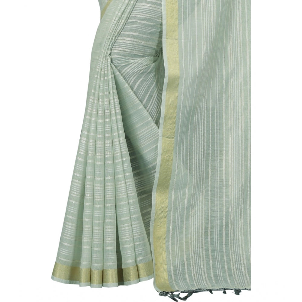 Women's Cotton Blend Solid/Plain Saree With Unstitched Blouse 5.5Mtr (Light Green)