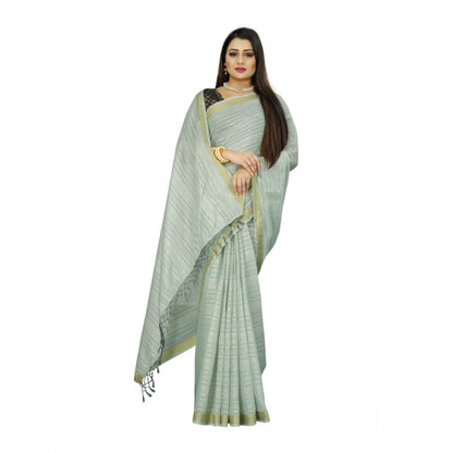 Women's Cotton Blend Solid/Plain Saree With Unstitched Blouse 5.5Mtr (Light Green)