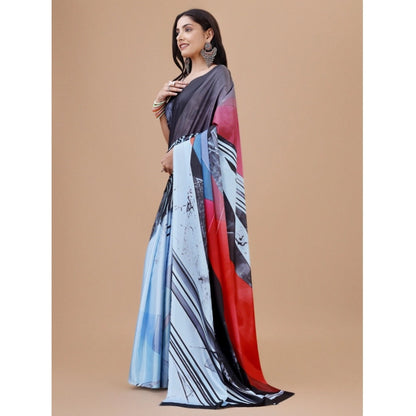 Women's Crepe Digital Print Saree With Unstitched Blouse 5.5Mtr (Light Blue)