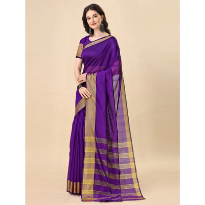 Women's Cotton Silk Striped Saree With Unstitched Blouse 5.5Mtr (Multicolor)