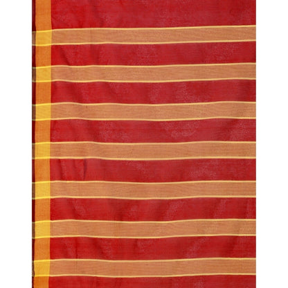 Women's Cotton Silk Striped Saree With Unstitched Blouse 5.5Mtr (Red)