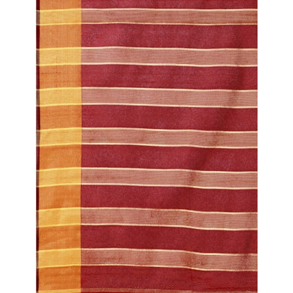 Women's Cotton Silk Striped Saree With Unstitched Blouse 5.5Mtr (Maroon)