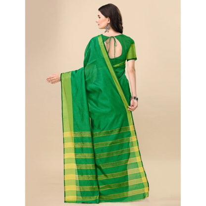 Women's Cotton Silk Striped Saree With Unstitched Blouse 5.5Mtr (Green)