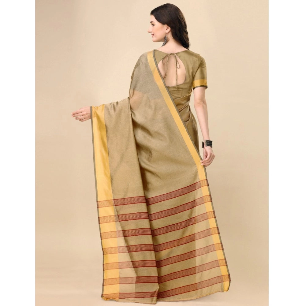 Women's Cotton Silk Striped Saree With Unstitched Blouse 5.5Mtr (Cream)