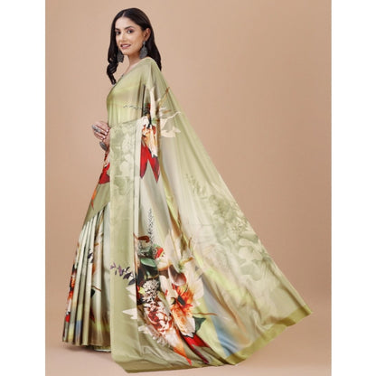 Women's Crepe Digital Print Saree With Unstitched Blouse 5.5Mtr (Multicolor)