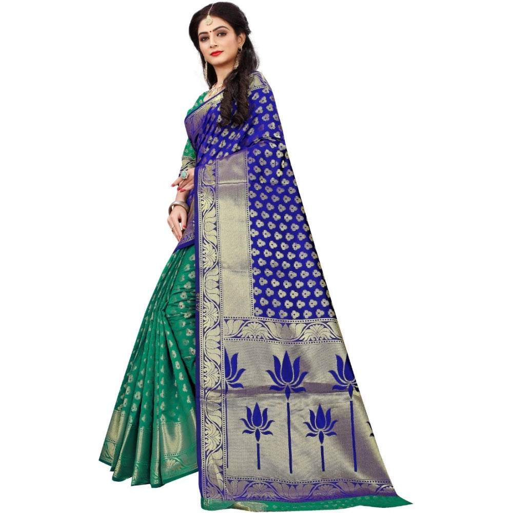 Women's Jacquard Woven Saree With Unstitched Blouse 5.5Mtr (Green)