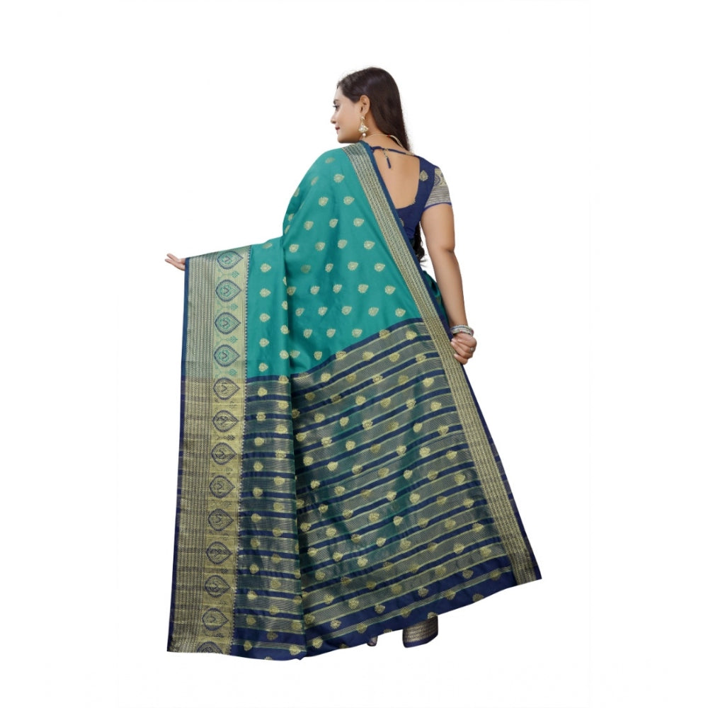 Women's Silk Blend Woven Saree With Unstitched Blouse 5.5Mtr (Dark Blue-Green)