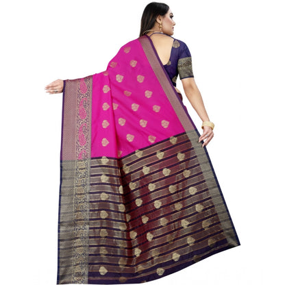 Women's Silk Blend Woven Saree With Unstitched Blouse 5.5Mtr (Purple-Pink)