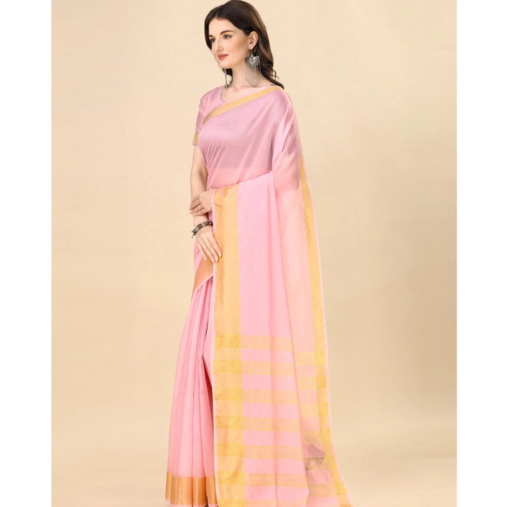 Women's Cotton Silk Striped Saree With Unstitched Blouse 5.5Mtr (Multicolor)