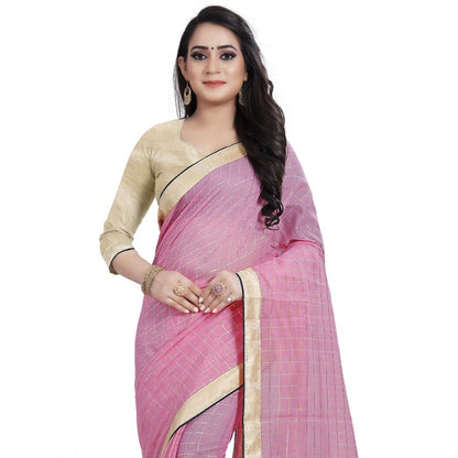 Women's Cotton Silk Checkered Saree With Unstitched Blouse 5.5Mtr (Multicolor)