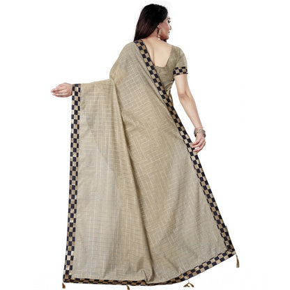 Women's Cotton Silk Checkered Saree With Unstitched Blouse 5.5Mtr (Cream)