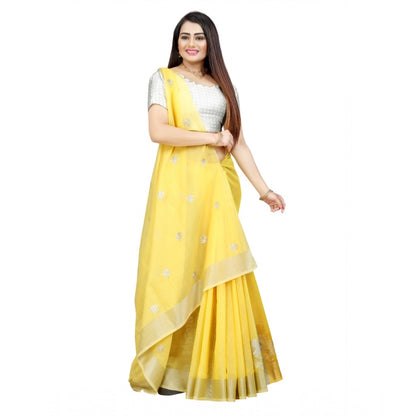 Women's Cotton Silk Embroidered Saree With Unstitched Blouse 5.5Mtr (Yellow)