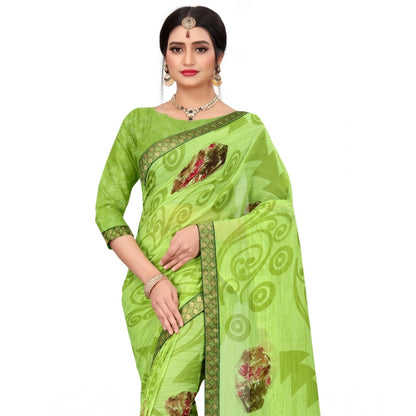 Women's Georgette Floral Print Saree With Unstitched Blouse 5.5Mtr (Green)