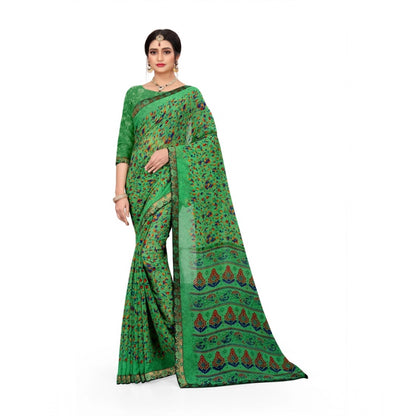 Women's Georgette Floral Print Saree With Unstitched Blouse 5.5Mtr (Green)