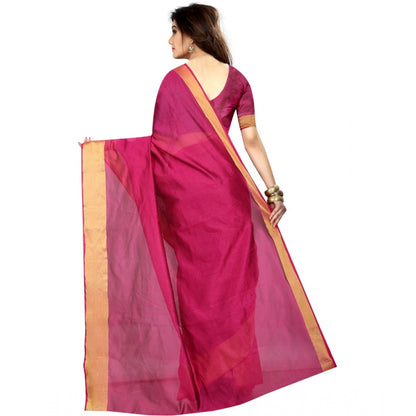 Women's Cotton Silk Solid/Plain Saree With Unstitched Blouse 5.5Mtr (Pink)