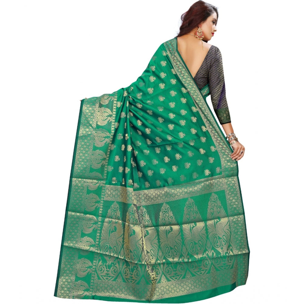 Women's Jacquard Woven Saree With Unstitched Blouse 5.5Mtr (Green)