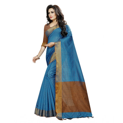 Women's Cotton Silk Self Design Saree With Unstitched Blouse 5.5Mtr (Light Blue)