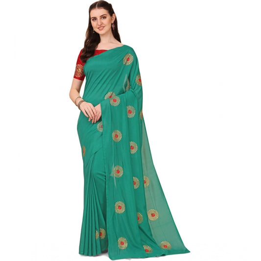 Women's Silk Blend Embroidered Saree With Unstitched Blouse 5.5Mtr (Green)